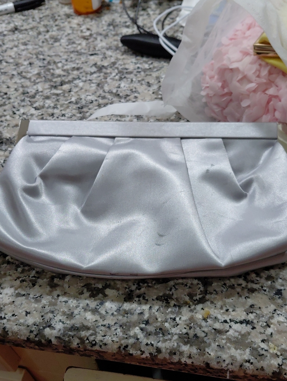 Worthington Silver Satin Pleated Clutch